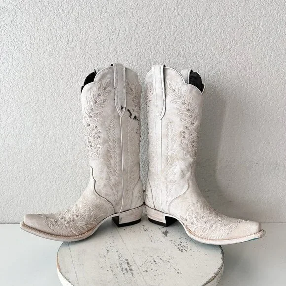 Lane DESTINY Womens Cowboy Boots 7.5 White Western Cowgirl Bridal Mid Calf Tall - Picture 7 of 12